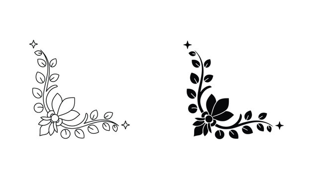 Decorative floral corner accent icon set with elegant leaves and petals for wedding and luxury design