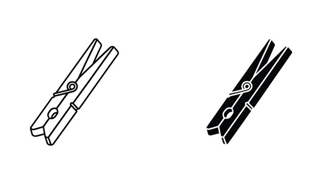 Traditional clothespin line art and solid glyph vector icon representing laundry tasks and household items