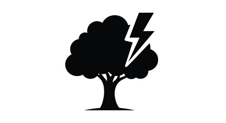 tree silhouette with lightning bolt striking through black and white high quality professional detailed modern elegant stylish clean crisp vibrant © Bsicon02
