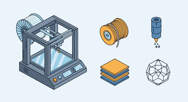 Three Dimensional Printer and Supplies.