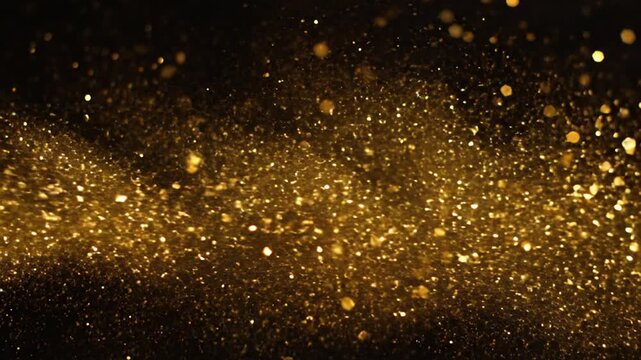sparkling gold particles in isolated dark background, gold particles, gold background glitter background
