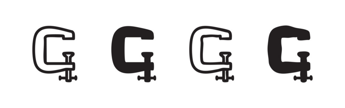 G-clamp and C-clamp Hardware Tool Icons for Woodworking
