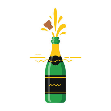 Green champagne bottle popping cork