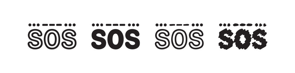 SOS Morse code and text icon set for emergency and distress signals © liubomir118809
