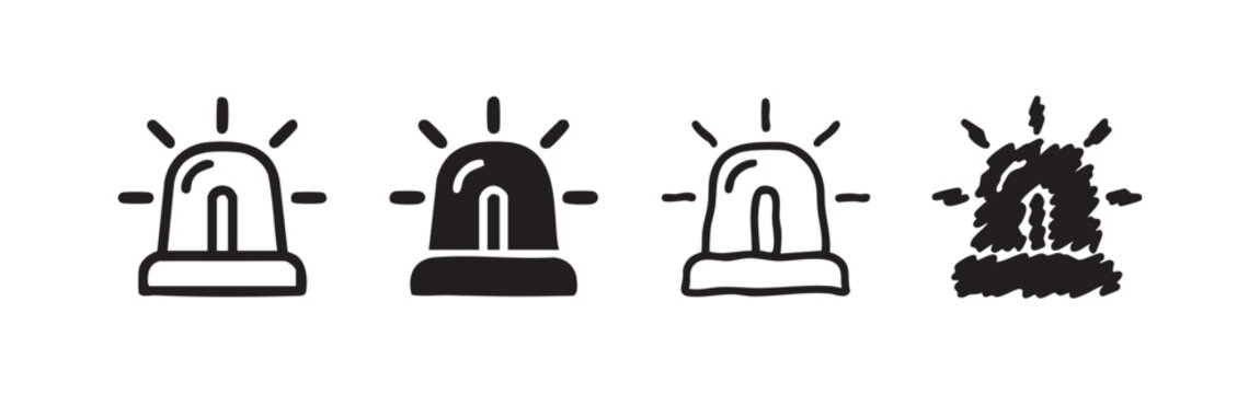 Emergency siren and flasher light icon set for warning and safety