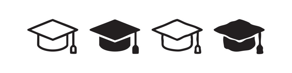 Graduation cap icon set for education and academic achievement mortarboard