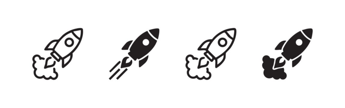 Rocket launch icon set for business startup and space exploration