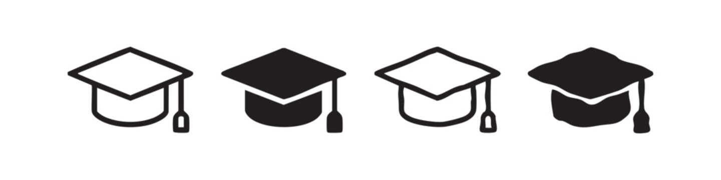Graduation cap icon set for education and academic achievement mortarboard