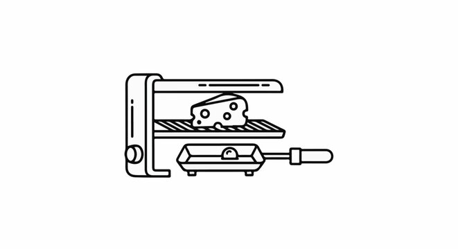 Cheese melts on a rack inside a small oven, with a pan below