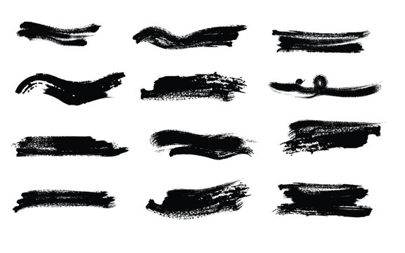 Collection of abstract black brush strokes and ink splashes