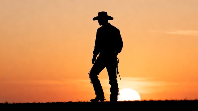 Cowboy silhouette at sunset