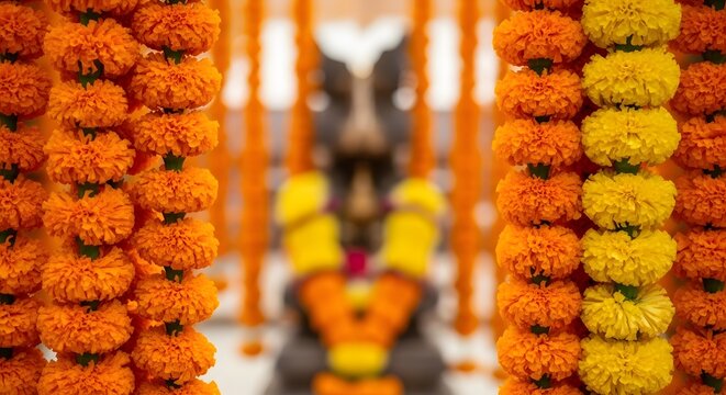 Orange Marigold Flower Garlands for Rath Yatra Festival Decoration in Puri Temple Odisha