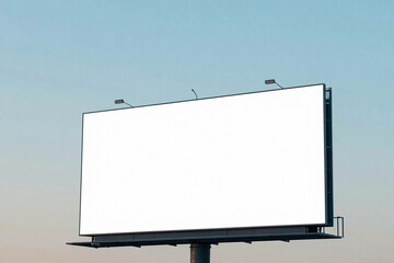 Obraz premium Blank billboard stands tall against a soft blue sky.