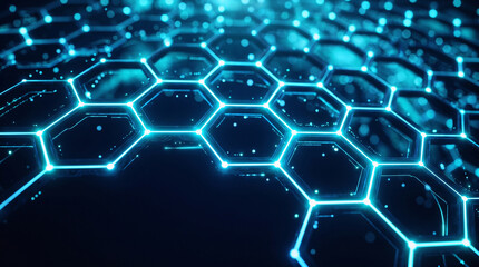 Fototapeta premium Abstract technology hexagonal network background with blue glowing lights and digital connection