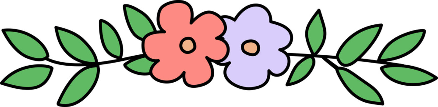 Floral Border with Flowers and Leaves