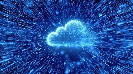 Obraz premium Visual of Cloud Security With Glowing Cloud Icon and Blue Backdrop of Tech Elements