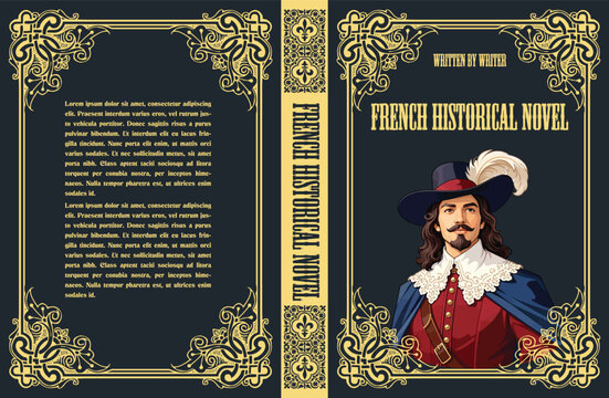 081-37-Illustrated book jacket for a french historical novel with a baroque frame and text