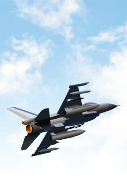 081-40-Fighter jet flying in blue sky with clouds, showcasing military aviation