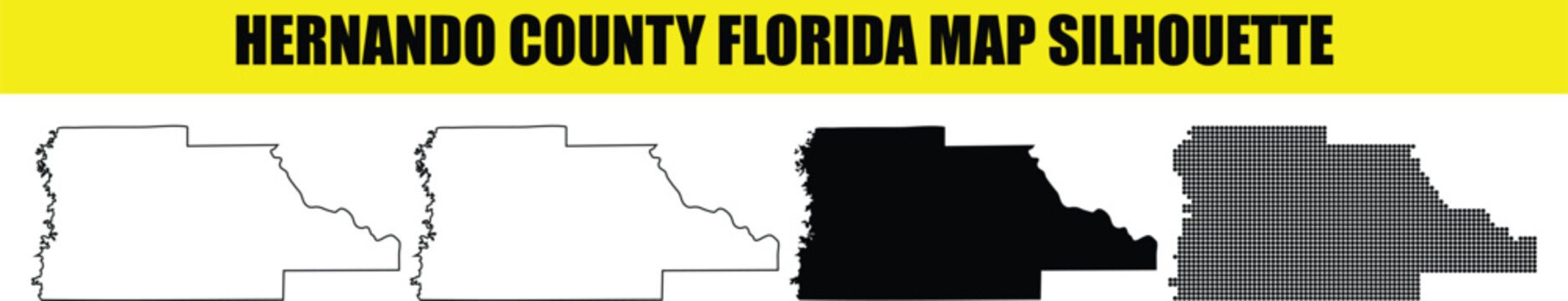 Hernando county florida map silhouette variations including outline solid and pixel.