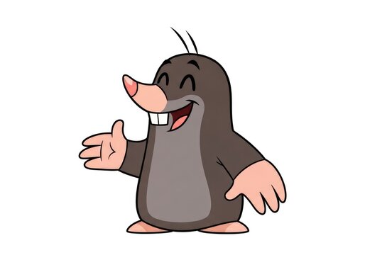 Cheerful Cartoon Mole Smiling and Waving on White Background