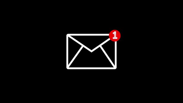 Incoming 1 Message notification alert animation on Transparent background. Emil notification icon animation email incoming message sign.