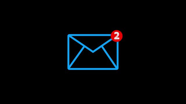 Incoming 2 Message notification alert animation on Transparent background. Emil notification icon animation email incoming message sign.