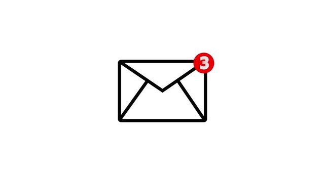 Incoming 3 Message notification alert animation on Transparent background. Emil notification icon animation email incoming message sign.