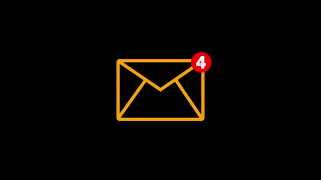 Incoming 4 Message notification alert animation on Transparent background. Emil notification icon animation email incoming message sign.