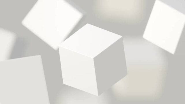 White Cube Floating in Soft Light Abstract Background with Geometric Shadow and Clean Three Dimensional Minimal Design, Looping animation