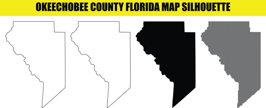 Okeechobee county florida map silhouette outline vector graphics set for professional design projects and educational use.