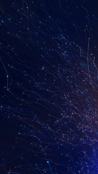Abstract Big data stream light speed flow background with animation of fast moving in tunnel from lines fiber optic network. Magic flickering dots glowing flying lines. Cyberspace of qubit trail waves