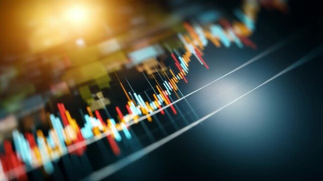 Financial Chart Analysis: A dynamic illustration of financial markets, showcasing the fluctuation of stocks and currencies. Illustrating the dynamic changes of the market