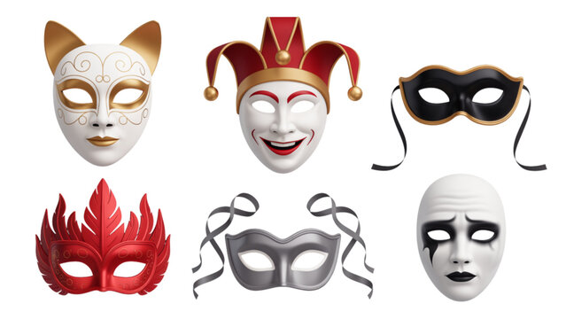 Set of six stylized mascot faces with festive and holiday expressions in flat design Vector