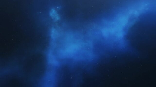 Cinematic deep space nebula motion, vibrant luminous blue cosmic clouds with distant stars twinkling, in a seamless loop, symbolizing the vast unknown, exploration