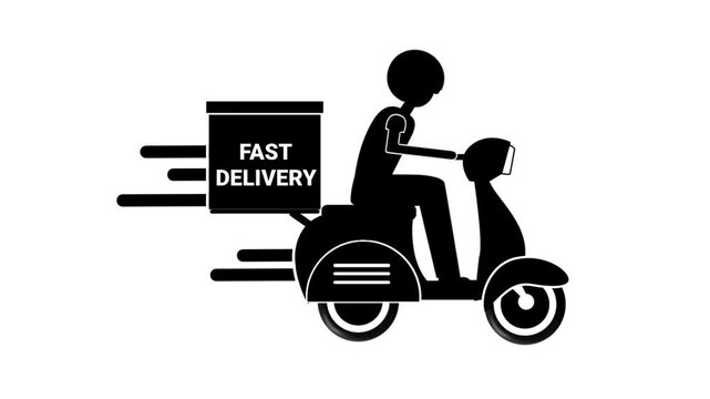Fast Delivery Scooter Rider Flat Animation on white background 