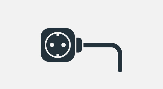 Minimalist electric wall socket icon with power cable