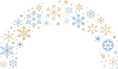 Golden and blue snowflake arch vector illustration isolated on white background for Christmas holiday winter seasonal greeting card design, © Mousumi