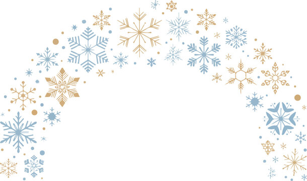 Golden and blue snowflake arch vector illustration isolated on white background for Christmas holiday winter seasonal greeting card design,