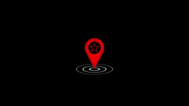 red road map location pointer icon for navigation and location pin markers with signal trace animation, animated GPS map location pin. Pop up animation searching location trace
