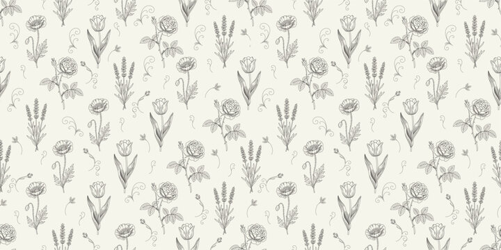 Detailed Vintage Engraving Style Flower Background Vector for Premium Stationery