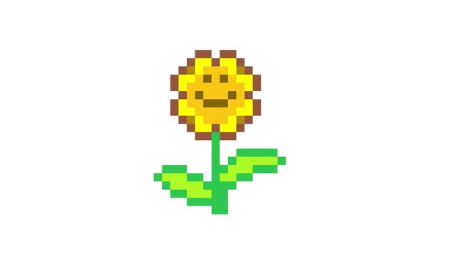 dancing smiling face sun flower pixel animation
