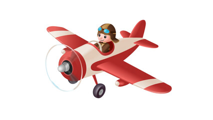 Red vintage biplane flying in clear sky with pilot Vector © MDSOPON