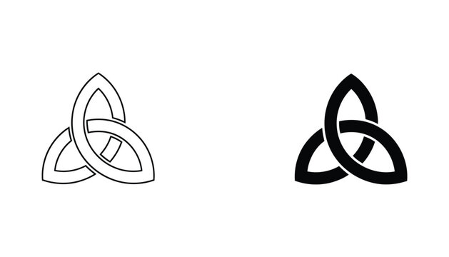 Triquetra symbol icon set featuring interwoven knot design in outline and solid black styles for celtic or spiritual branding isolated on white background