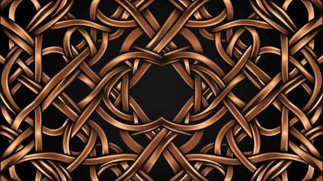 Abstract Celtic Knot Pattern Animation, Intricate Intertwining Bronze Bands Forming a Dynamic Frame on Dark Background, Seamless Loop, Symbolizing Heritage, Connection