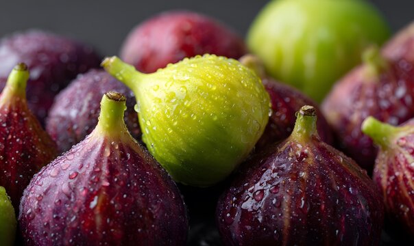 details of the fig skins, which are adorned with many water droplets