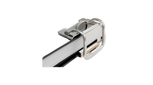 Close-up of metal binder clip mechanism on silver bar isolated on transparent background