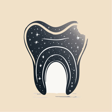 Cosmic Tooth Illustration with Stars and Bite Mark