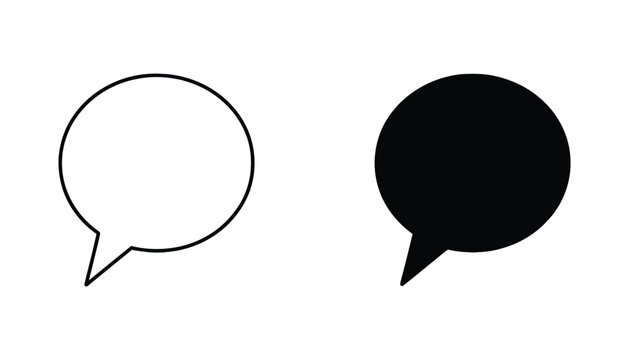 Speech bubble icon set in outline and solid black style for communication and social media design