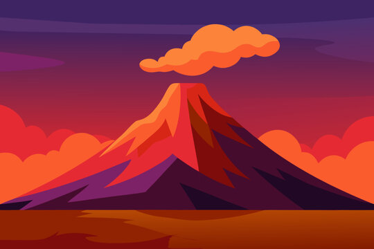 Volcano Landscape Dramatic Sky Flat Illustration Nature Concept
