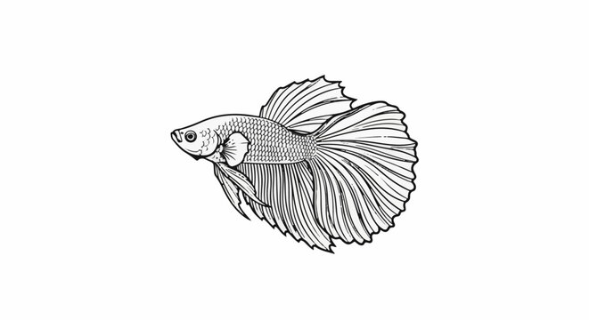 Detailed black and white illustration of a Siamese fighting fish